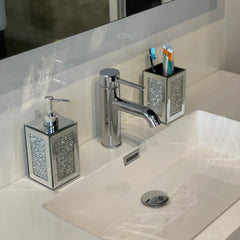 Square Soap Dispenser and Toothbrush Holder in Gift Box, Silver