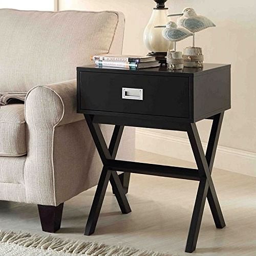 Modern 1-Drawer Bedside Table Nightstand End Table in Black Wood