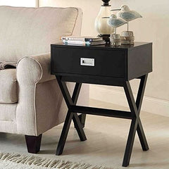 Modern 1-Drawer Bedside Table Nightstand End Table in Black Wood