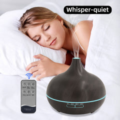 For Home 550ml Wood Grain Essential Oil Diffuser with Remote Control  Ultrasonic Cool Mist Humidifier  7 Color LED Lights   6 Es