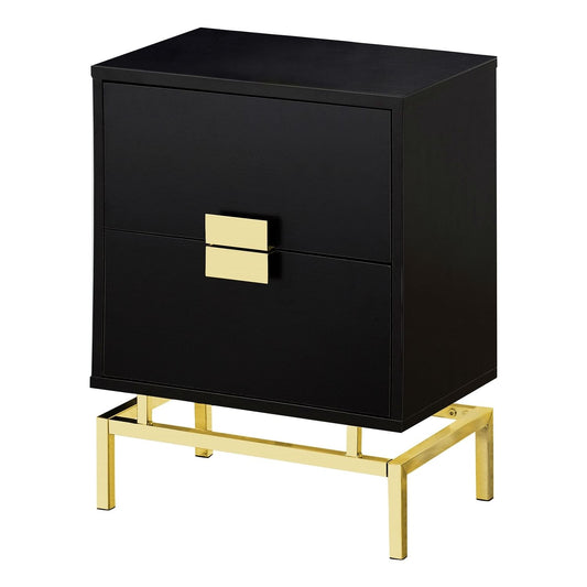 24in Retro 2 Drawer NightStand End Table Cappuccino with Gold Metal