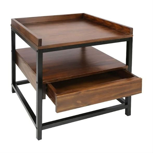Modern Solid Wood 1-Drawer End Table Nightstand in Mocha Brown and