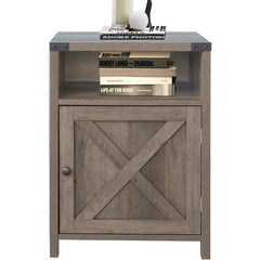 Farmhouse Style End Table Barn Door Nightstand with Open Shelf in