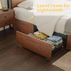 Queen Bed Frame with Storage Headboard and 4 Drawers Bed Frame Queen Size with Charging Station LED Lights Metal