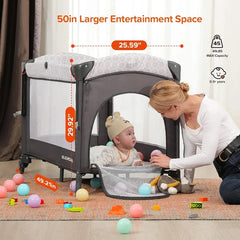 home.4 in 1 Wide Baby Bassinet Bedside with Diaper Changer,Long Next to Bed Crib with Mattress,Sheet,Music and Blackout