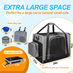 Cat Carrier with Litter Box Medium Large Cat Collapsible Soft Sided Pet Carrier for Car Travel with Lockable Safety Zippers