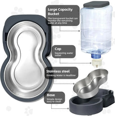 Automatic Cat Feeder and Water Dispenser with Stainless Steel Bowl Dog Gravity Food Feeder and Waterer for Small Medium Pets