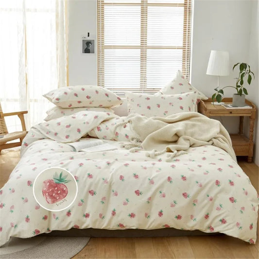 Cute Strawberry Duvet Cover Queen Teen Girls Bedding Set Kawaii Bedroom Decor Cotton Quilt Cover