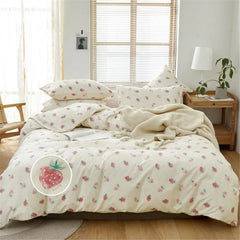 Cute Strawberry Duvet Cover Queen Teen Girls Bedding Set Kawaii Bedroom Decor Cotton Quilt Cover