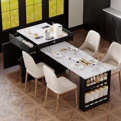 74.5" Rolling Kitchen Island on Wheels with Extendable Dining Table, Storage Cart with 4 Door Cabinet, Spice Rack