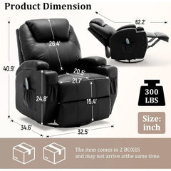 Recliner Chair, Rocking Chair with Massage and Heat, 360° Swivel Recliner Chairs, Rocker Manual Recliner with Remote Control