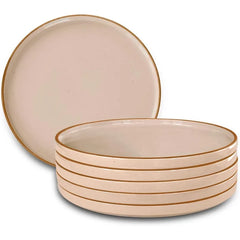 Mora Ceramic Flat Dinner Plates Set of 6, 10.5 in High Edge Dish Set - Microwave, Oven, and Dishwasher Safe, Scratch Resistant