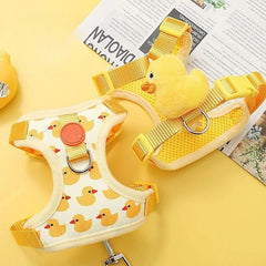 Cartoon Duck Dog Harness and Leash Set Adjustable Puppy Collar Strap Pet Cat Harness Vest for French Bulldog Walking Accessories