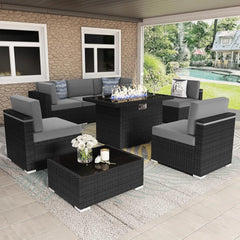 Patio Furniture Set  Fire Pit Table, Outdoor Sectional Wicker Conversation Sofa Sets  patio furniture  patio furniture set