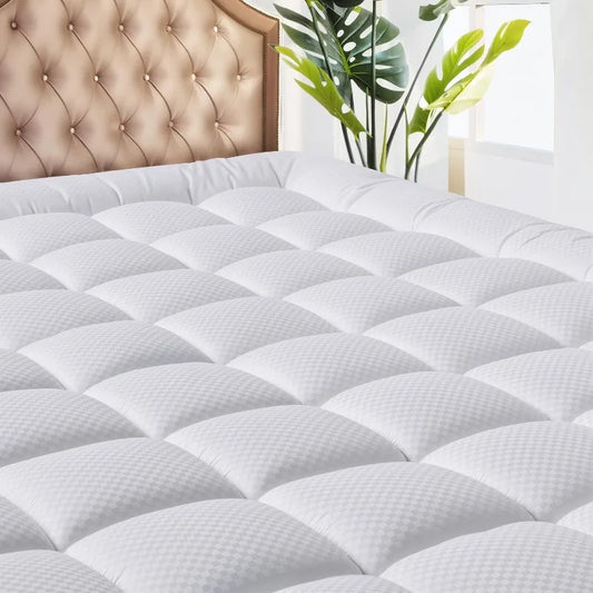 Queen Size Mattress Pad - Cooling Breathable Mattress Topper, Quilted Fitted Protector, Pillow Top Mattress