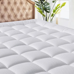 Queen Size Mattress Pad - Cooling Breathable Mattress Topper, Quilted Fitted Protector, Pillow Top Mattress