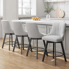Swivel Bar Stools with Backs, 24" Counter Height Bar Stools Set of 3, Fabric Upholstered Counter Bar Stools with Solid Wood Legs