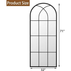 Mirror Full Length, 71"x32" Large Arched Mirror, Window Pane Wall Black Body Oversize Farmhouse Standing Hanging or Leaning