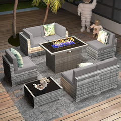 Patio Furniture Set  Fire Pit Table, Outdoor Sectional Wicker Conversation Sofa Sets  patio furniture  patio furniture set