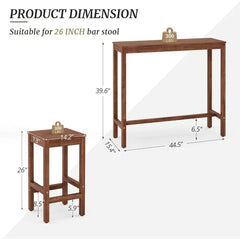 45 inch Bar Table and Chairs Set, Acacia Wood Pub Table with 2 Stools, Rectangular Counter Height Table Set for Dining Room