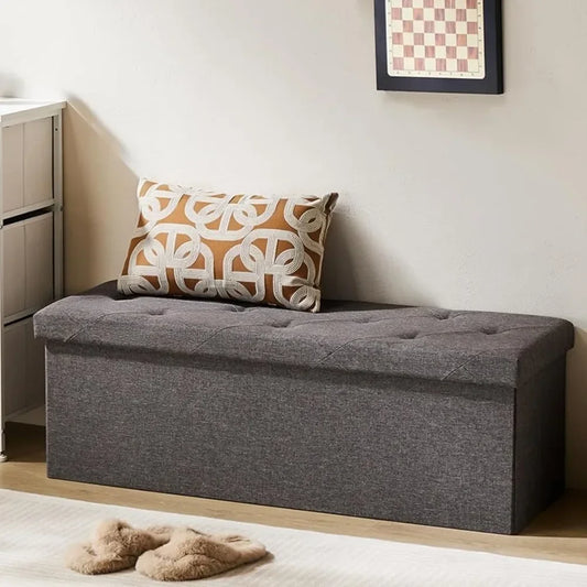 43" Storage Ottoman Bench – Large Hidden Chest Organizer, Comfortable Grey Fabric Footrest