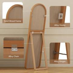 63"x18" Arched Full Length Mirror with Solid Wood Frame, Wooden Floor Mirror with Stand, Leaning/Hanging Full Body Mirror