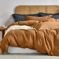 JELLYMONI 100% Washed Cotton 3 Pieces  Duvet Cover - Linen Like Textured Breathable Comforter Cover with Pillow Shams