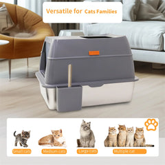 XXL Stainless Steel Cat Litter Box Enclosed Puppy Cat Litter Tray with Lid Large Litter Pan High Wall Side Easy Cleaning Toilet
