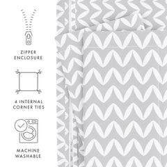 Light Gray Puffed Chevron Print Duvet Cover Set 3-Piece Microfiber Bedding King Comforter Protector Pillow Shams Soft Cozy