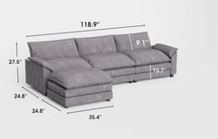 119” Modern L-Shaped Modular Sectional Sofa – Deep Seat Couch with Reversible Ottoman