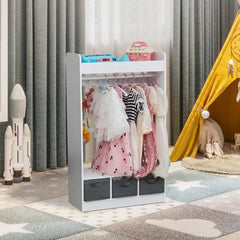 Large Dress up Storage w/Mirror, Kids Costume Organizer, Portable Closets with 3 Non-Woven Drawers, Kids Costume Closet