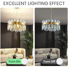 Modern Round Crystal Chandelier Ceiling Light Fixture 12 Lights Gold Pendant Light for Living Dining Room Kitchen Island Dia 1
