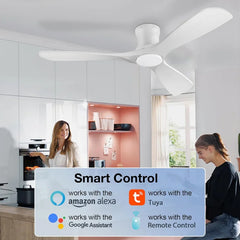 52 "Smart Low Profile ceiling Fans with Lights Remote,Quiet DC Motor,Outdoor Indoor Flush Mount Fan,Control WIFIAle