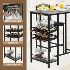 Bar Table Set for 2 with Footrest, Kitchen Dining Table with 2 Upholstered Chairs, Small Space Counter Height Bar Stools