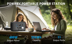 Powkey 600W Portable Power Station 296Wh Battery Backup with 2 Pure Sine Wave AC Outlets Solar Generator for Outdoor Camping RV