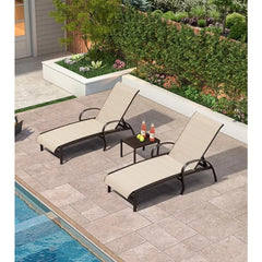 Outdoor Chaise Lounge Chair Set of 3 Patio Pool Lounger Aluminum Chairs with Side Table Adjustable Tanning Recliner