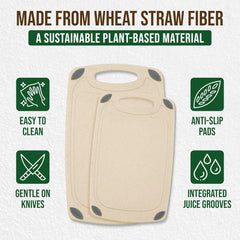 2-piece double-sided cutting board set made from natural food-grade wheat straw material