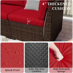 8 Pieces Outdoor Patio Furniture Set with 44" Fire Pit Table Rattan Sectional Conversation Sets w/Gas Fire Pit