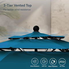 10ft Patio Umbrellas, Outdoor 3 Tier Vented Large Market Table Umbrella with 8 Sturdy Ribs and 1.5" Umbrellla Pole