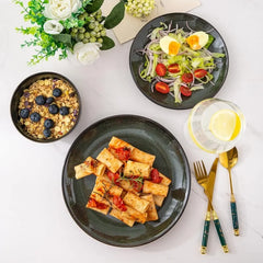 Ceramic Dinnerware ,Stoneware Plates and Bowls Sets,Handmade Reactive Glaze Dishes Set,Chip Resistant and Scratch (24PCS)