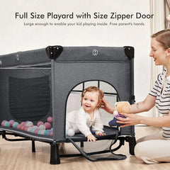 5 in 1 Baby Bassinet, Bedside Crib & Playpen Easy Folding Portable Crib with Mobile, Sheet & Mattress (Grey)