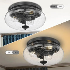 Large Ceiling Light Fixtures 3-Ight Flush Mount Indoor Outdoor Ceiling Light with Seeded Glass Shade for Hallway Kitchen Bedro