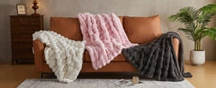 JELLYMONI Faux Fur Throw Blanket, Throw Blanket for Couch, Fuzzy Cozy Plush Bubble Bed Throw Blanket, Thick and Warm Blanket