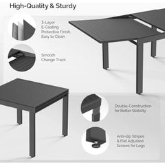 Aluminum Expandable Patio Dining Table for 4-8 Persons(L 35.5"-72"), Black Metal Extendable Outdoor Dining Table, Rectangle Pat