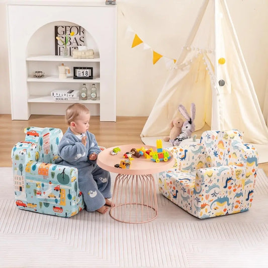 Cloud-Like Comfy Printed Kids Sofa Toddler Reading Chair with Washable Cover Carrying Handle