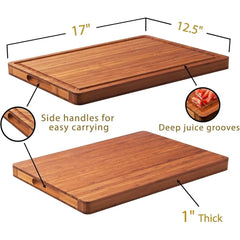 Durable Bamboo Cutting Board 1 Inch Thick with Juice Grooves Handles Perfect Cheese Charcuterie Meat Preparation