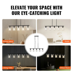 VEVOR 5-Light Kitchen Island Pendant Lights 60W with Clear Glass Lampshade 4 Rods 2 Metal Chains Farmhouse Linear Chandeliers