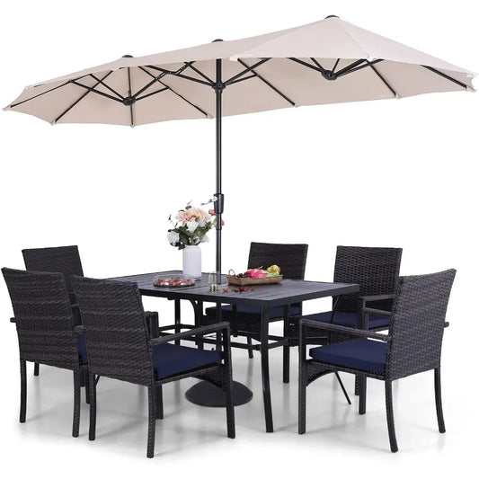 Patio Outdoor Table and Chairs Set with Umbrella Beige, Patio Dining Sets for 6, 7 Pieces Patio Table Set Clearance