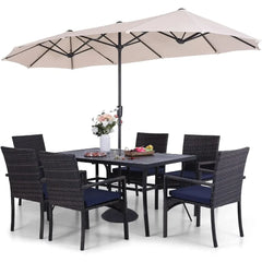 Patio Outdoor Table and Chairs Set with Umbrella Beige, Patio Dining Sets for 6, 7 Pieces Patio Table Set Clearance
