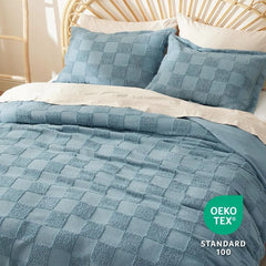 Boho Duvet Cover King Size - Checkered King Duvet Cover Set for All Seasons, 3 Pieces Soft Shabby Chic Embroidery Boho Bedding